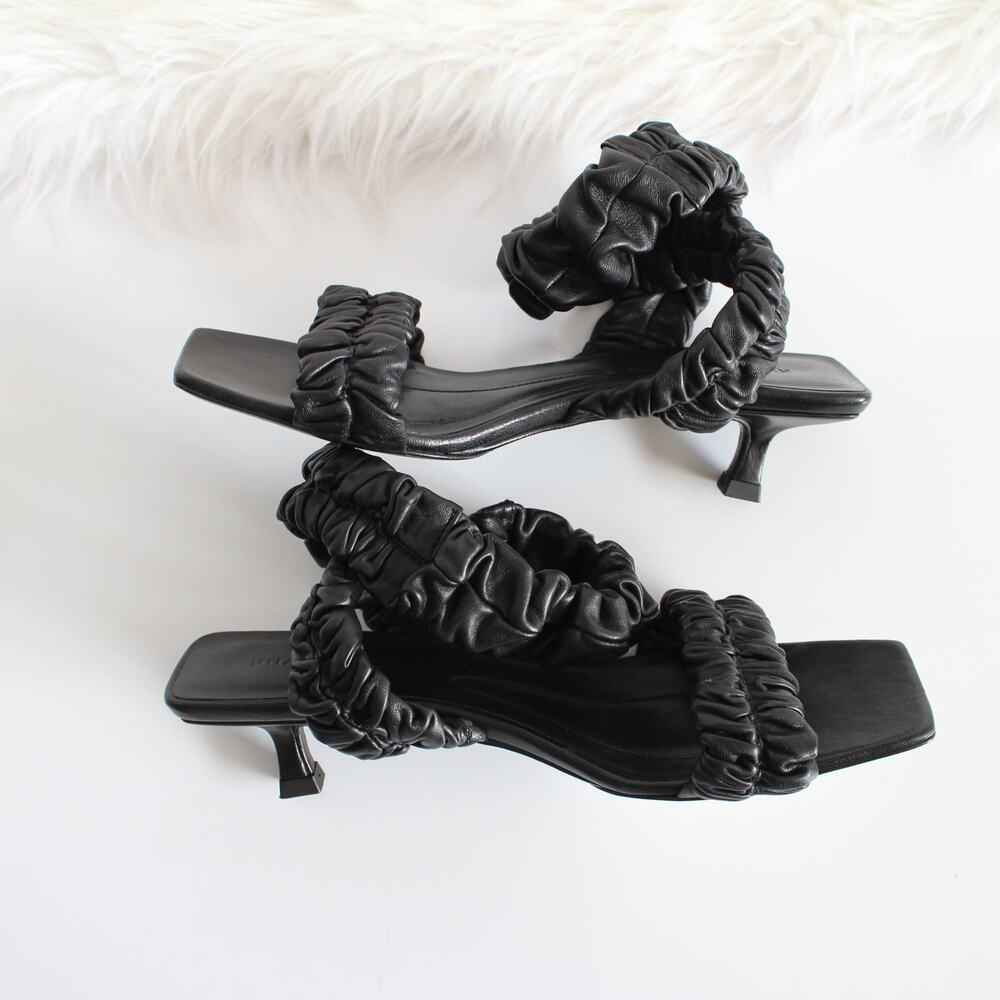 Khaite Lexington Black Ruched Leather Kitten-Heel Sandals (two different sizes) - Picture 10 of 16